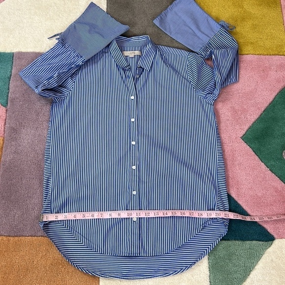 Loft Pin Stripe Bell Sleeve Button Front Blue White Top - Picture 9 of 17